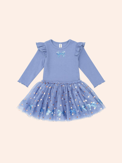 Huxbaby Sequin Bow Tulle Dress - Bijou Blue