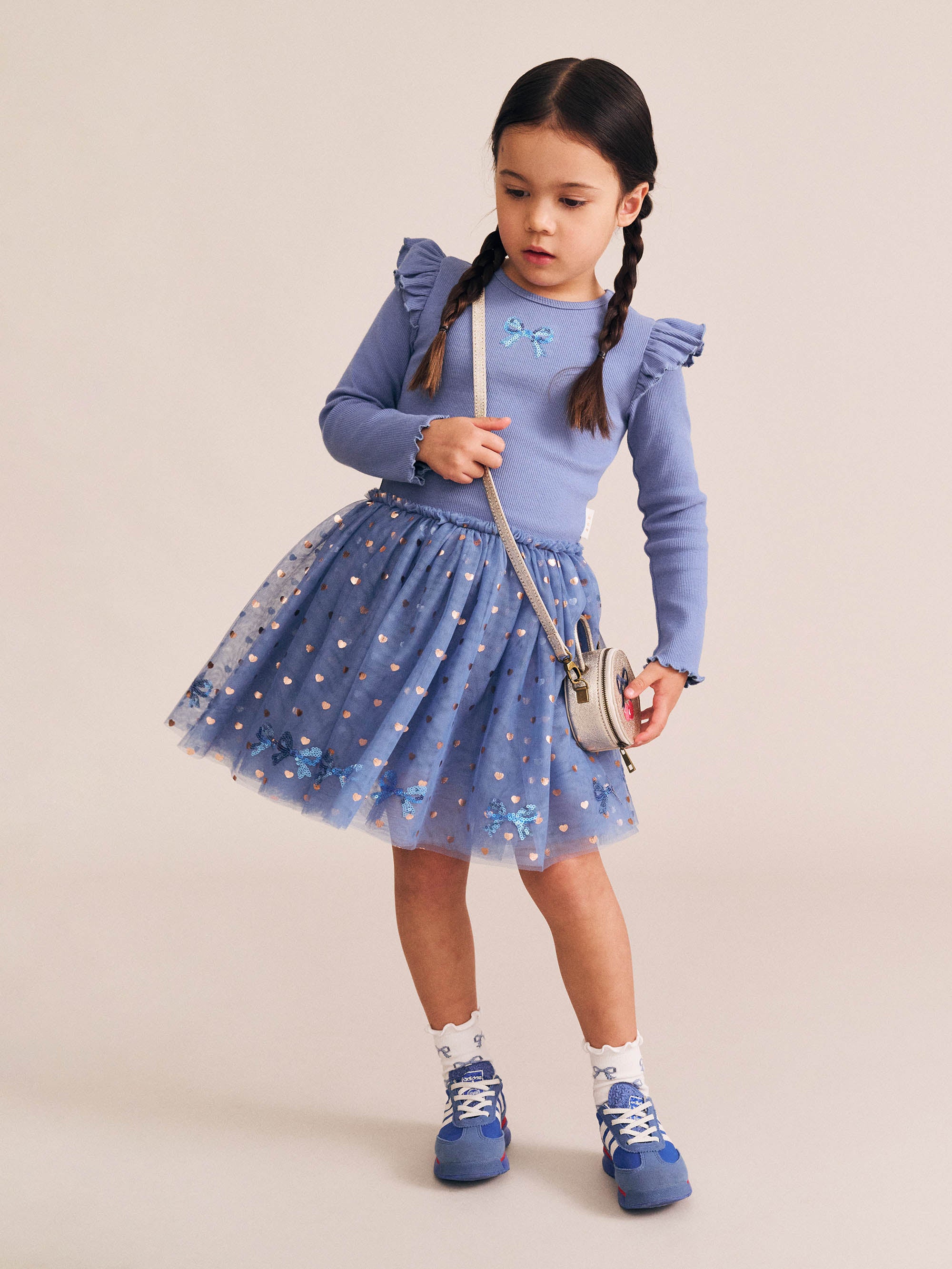 Huxbaby Sequin Bow Tulle Dress - Bijou Blue