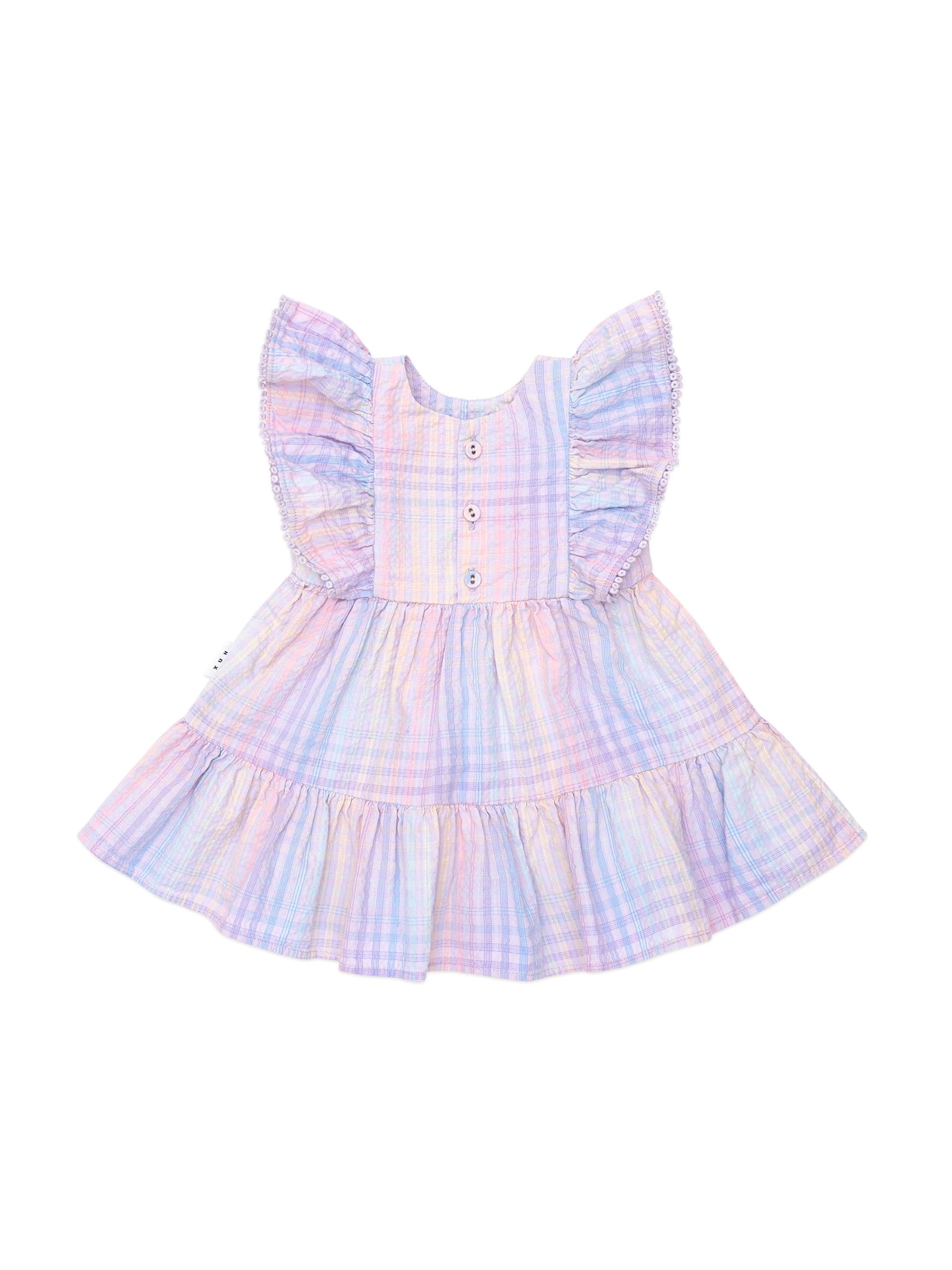 Huxbaby Rainbow Check Frill  Dress - Multi