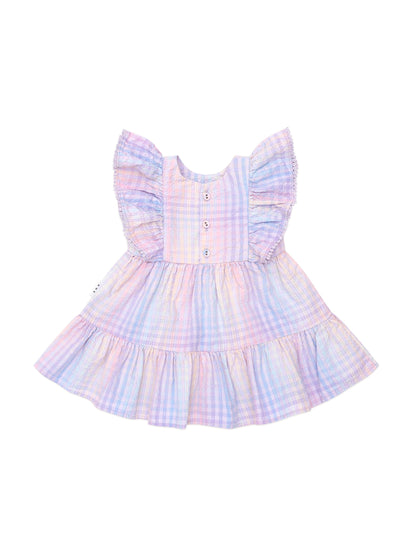 Huxbaby Rainbow Check Frill  Dress - Multi
