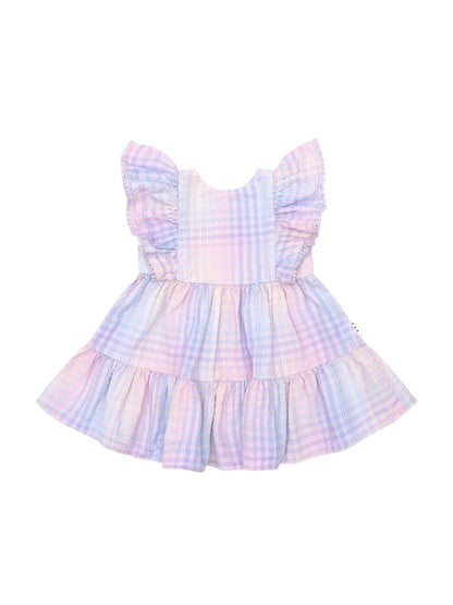 Huxbaby Rainbow Check Frill  Dress - Multi