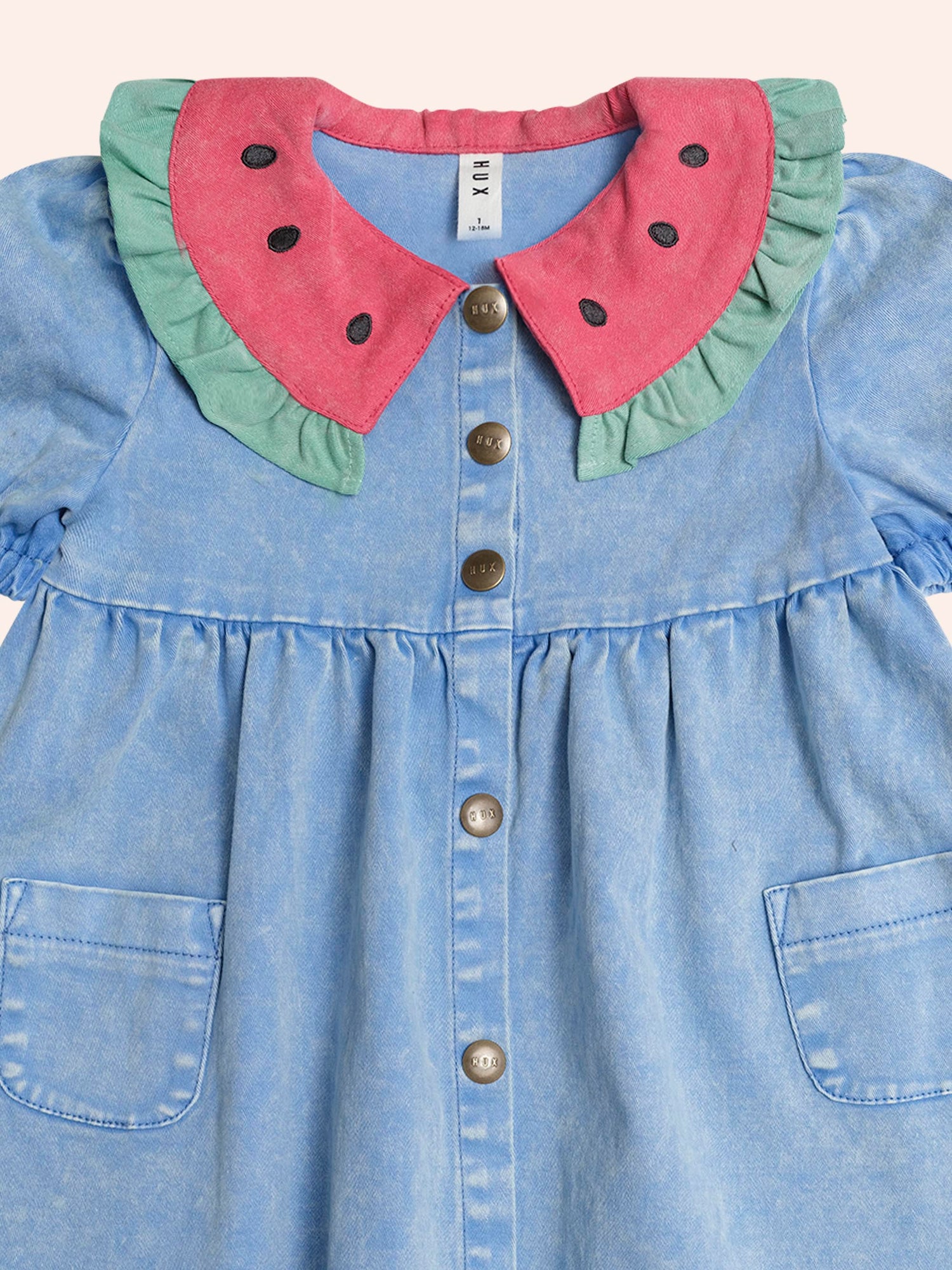 Huxbaby Watermelon Denim Puff Dress - Seaside