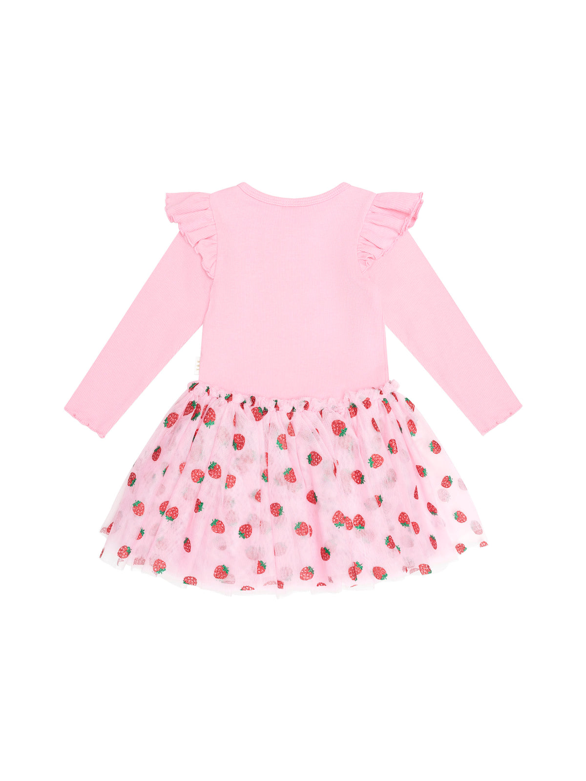 Huxbaby Strawberry Emb Long Sleeve Tulle Dress - Strawberry Crème