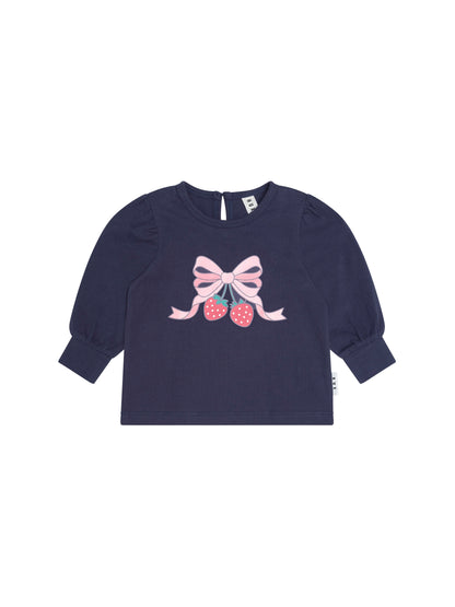 Huxbaby Strawberry Bow Puff Sleeve Top - Ink