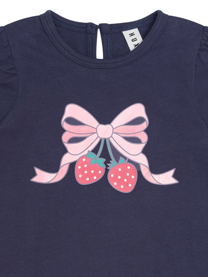 Huxbaby Strawberry Bow Puff Sleeve Top - Ink