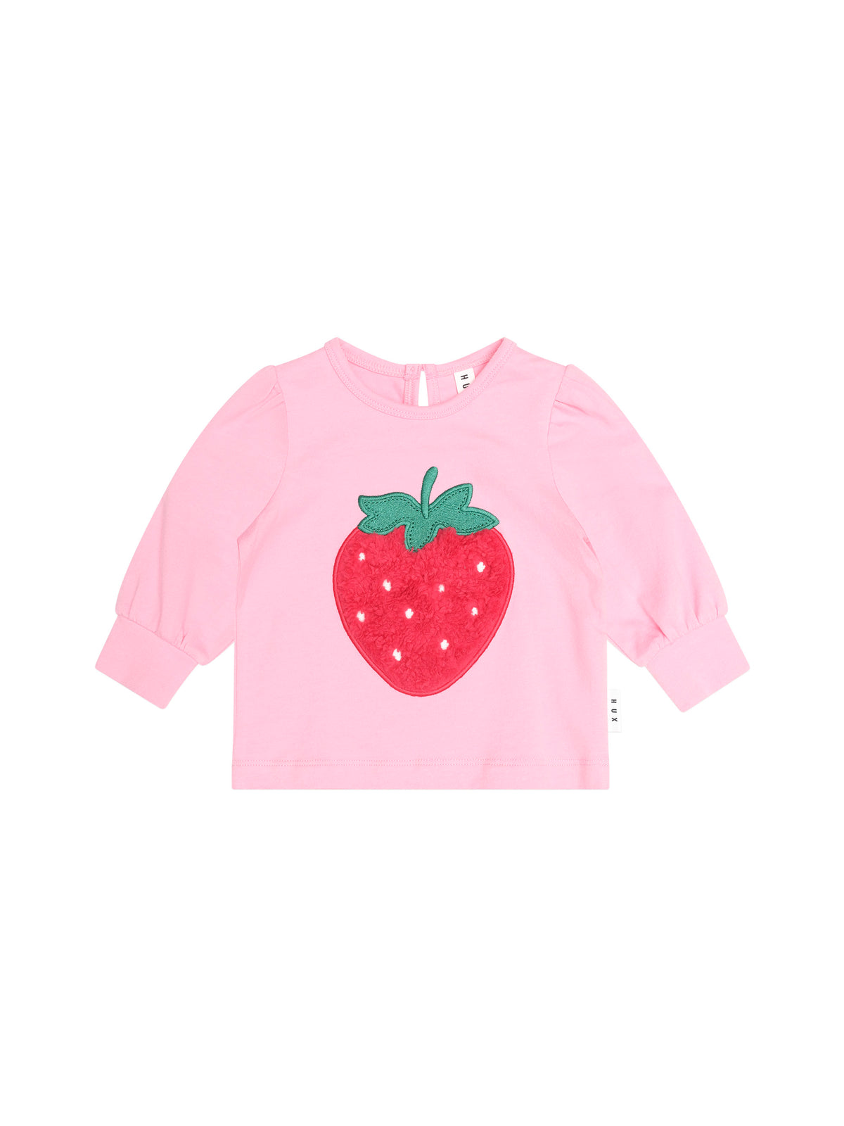Huxbaby Furry Strawberry Puff Sleeve Top - Strawberry Crème