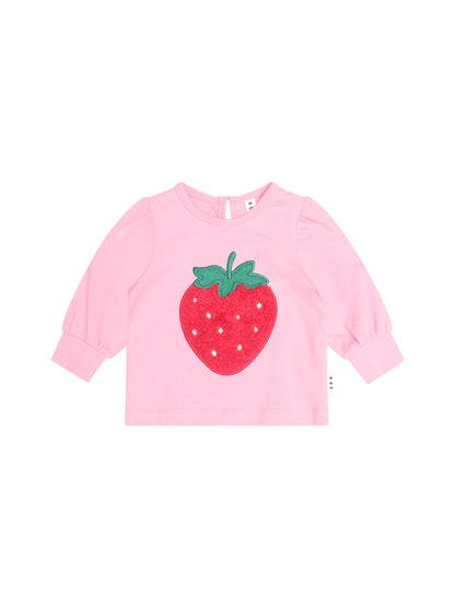 Huxbaby Furry Strawberry Puff Sleeve Top - Strawberry Crème