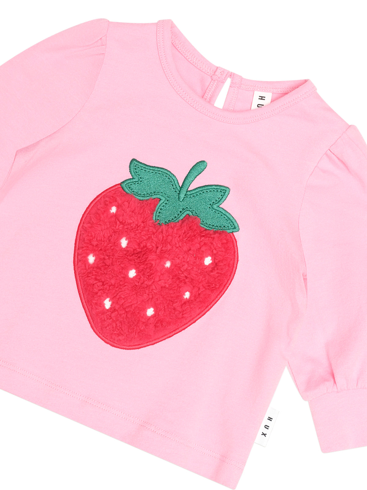 Huxbaby Furry Strawberry Puff Sleeve Top - Strawberry Crème