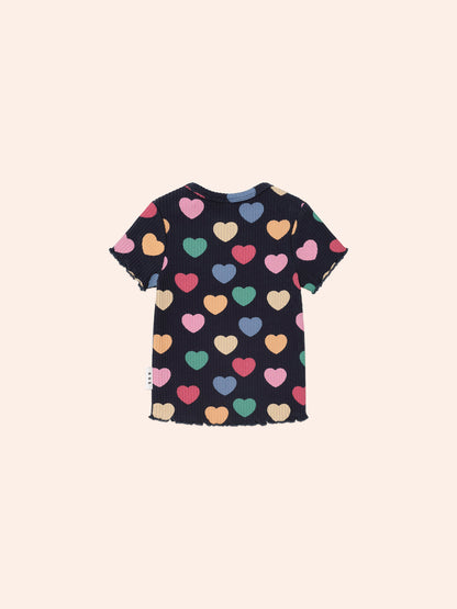 Huxbaby Multi Hearts Rib Tee - Navy Multi