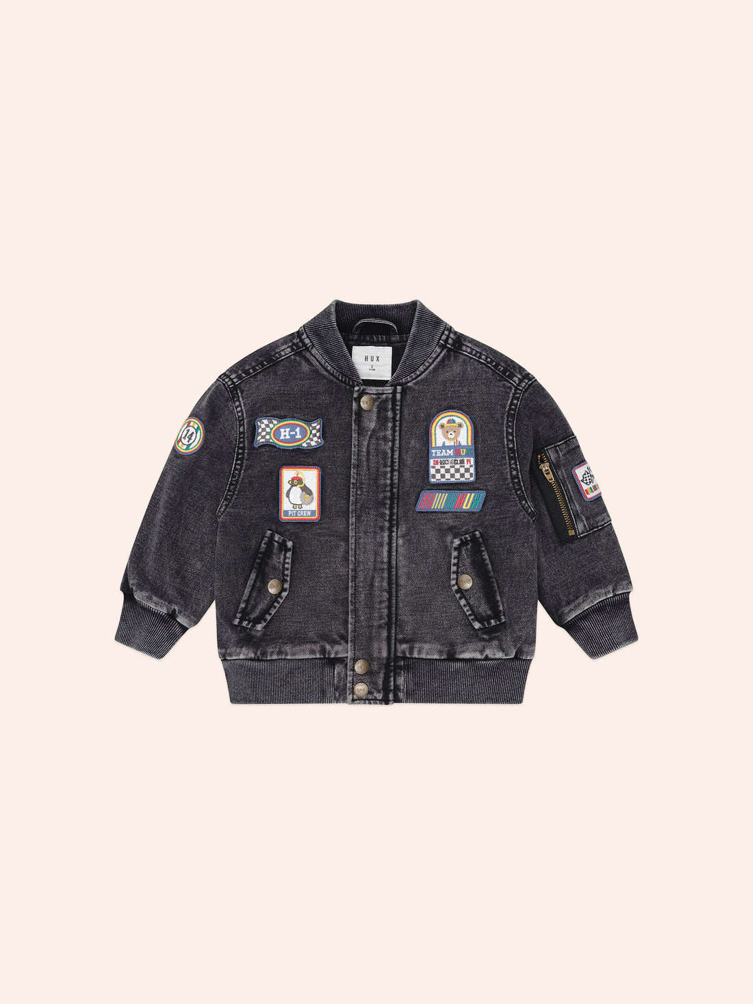 Huxbaby Black Knit Denim Patches Jacket - Denim Black