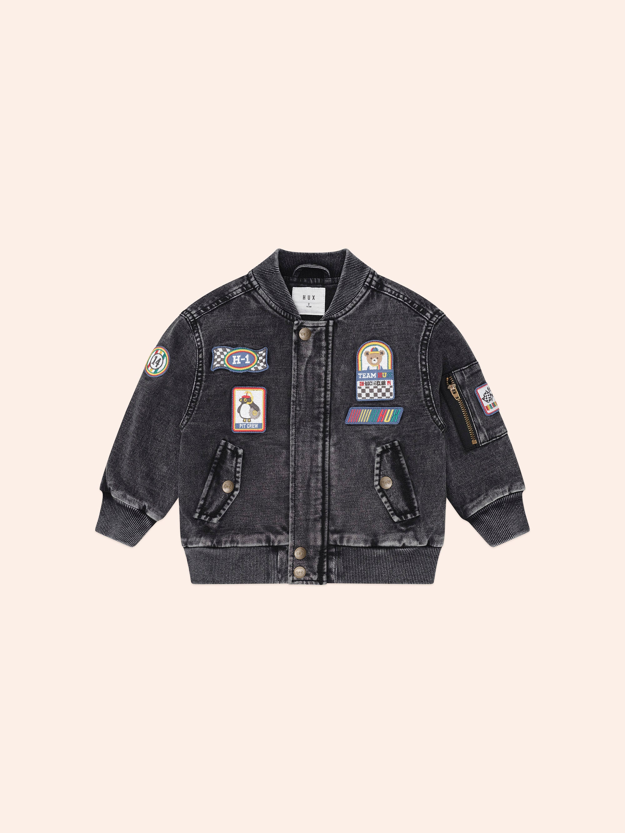 Huxbaby Black Knit Denim Patches Jacket - Denim Black