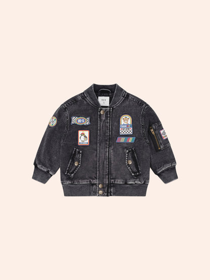 Huxbaby Black Knit Denim Patches Jacket - Denim Black