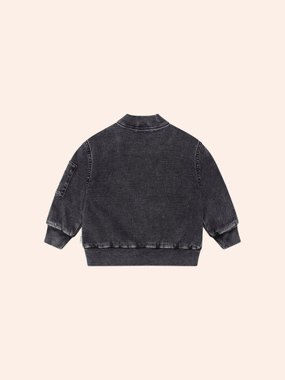 Huxbaby Black Knit Denim Patches Jacket - Denim Black