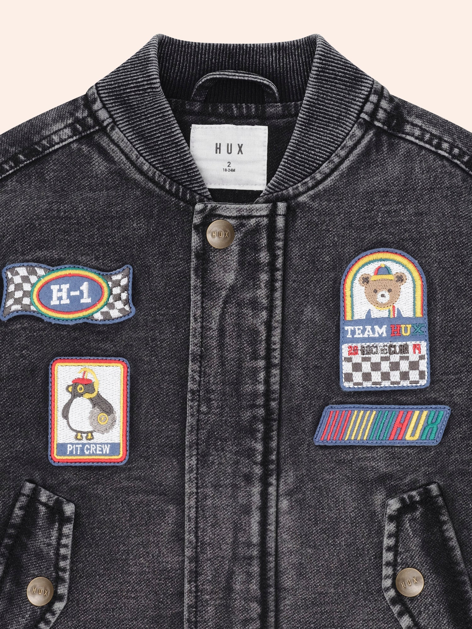 Huxbaby Black Knit Denim Patches Jacket - Denim Black