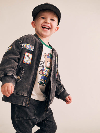 Huxbaby Black Knit Denim Patches Jacket - Denim Black