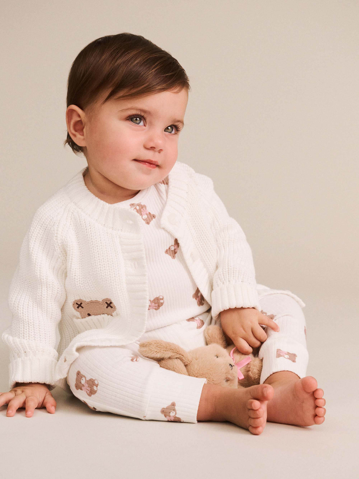 Huxbaby Newborn Peekaboo Hux Cardigan - Almond Milk