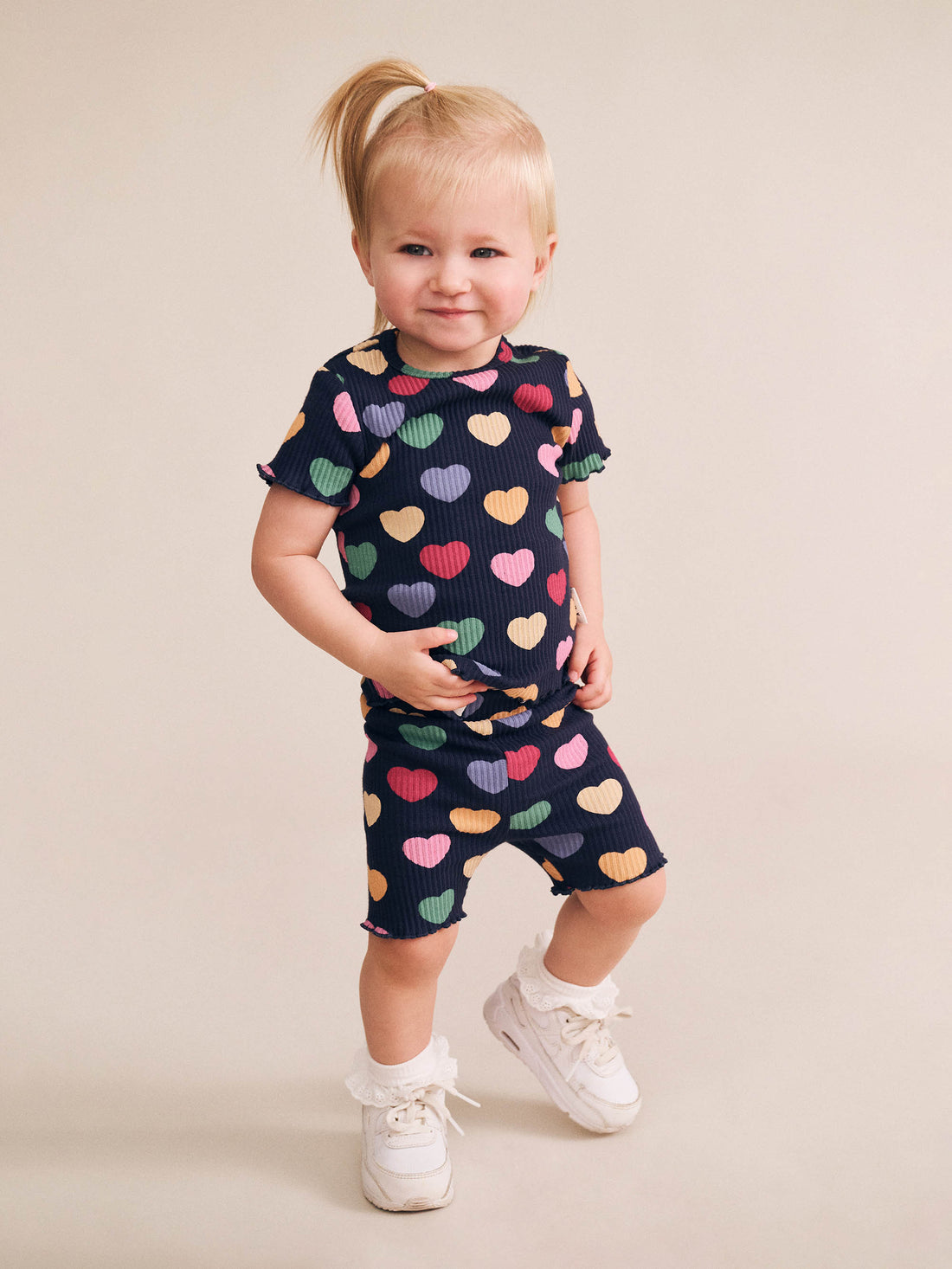Huxbaby Multi Hearts Rib Bike Short - Navy Multi