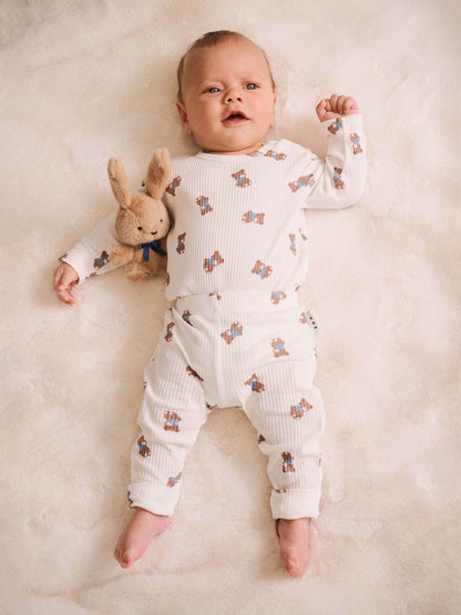 Huxbaby Tumbling Bow Hux Long Sleeve Bodysuit  - Almond Milk / Blue