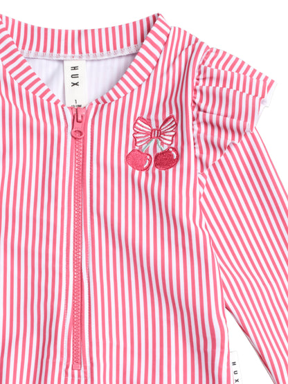 Huxbaby Frill Swimsuit Cherry Pie Stripe - Cherry
