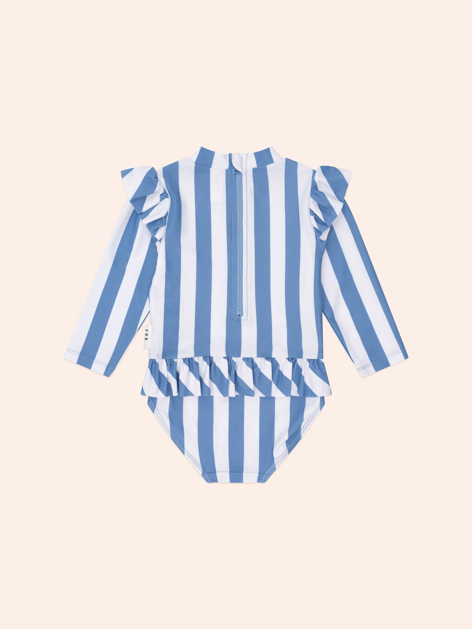 Huxbaby Vintage Stripe Cherry Peplum Swimsuit - Bijou Blue/Almond Milk