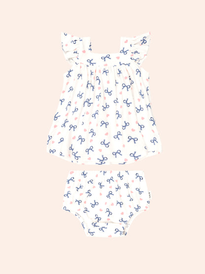 Huxbaby Hearts And Bows 2 Pieces Top And Blommer Set - Almond Milk