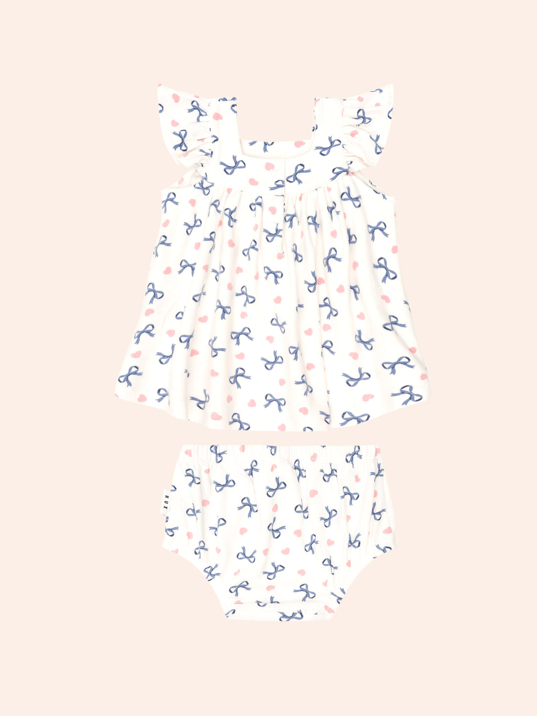 Huxbaby Hearts And Bows 2 Pieces Top And Blommer Set - Almond Milk