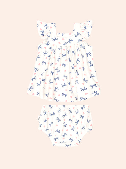 Huxbaby Hearts And Bows 2 Pieces Top And Blommer Set - Almond Milk