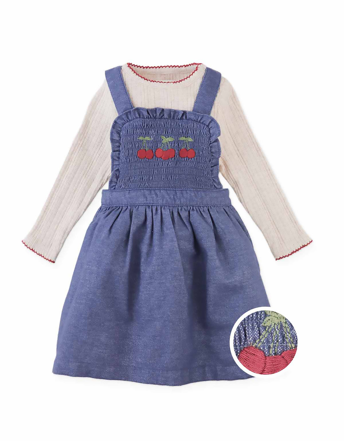 Gingersnaps Baby Margot Pinafore Dress And Tee Set - Blue / Cherry