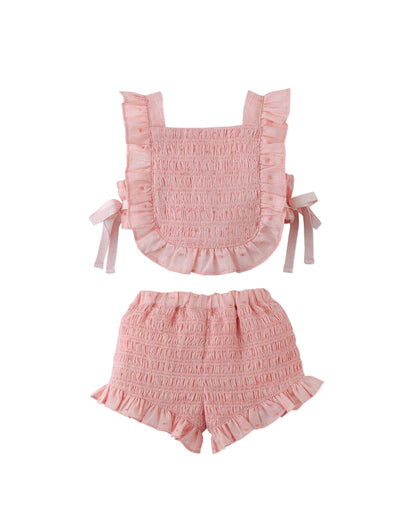 Gingersnaps Baby Alexa Textured Blouse &amp; Short Set With Bows - Pink