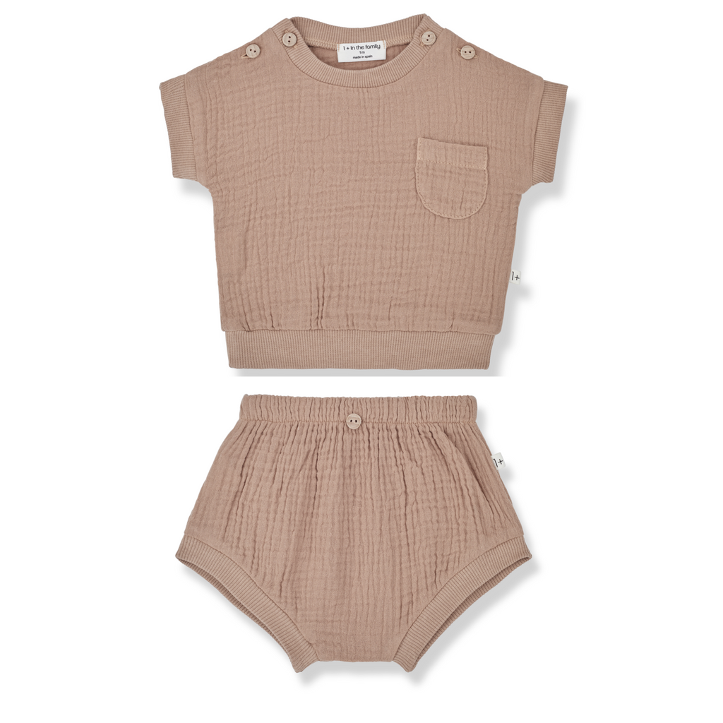 1+ in the Family Daniele Short Sleeve T-shirt and Emma Bloomers - Clay