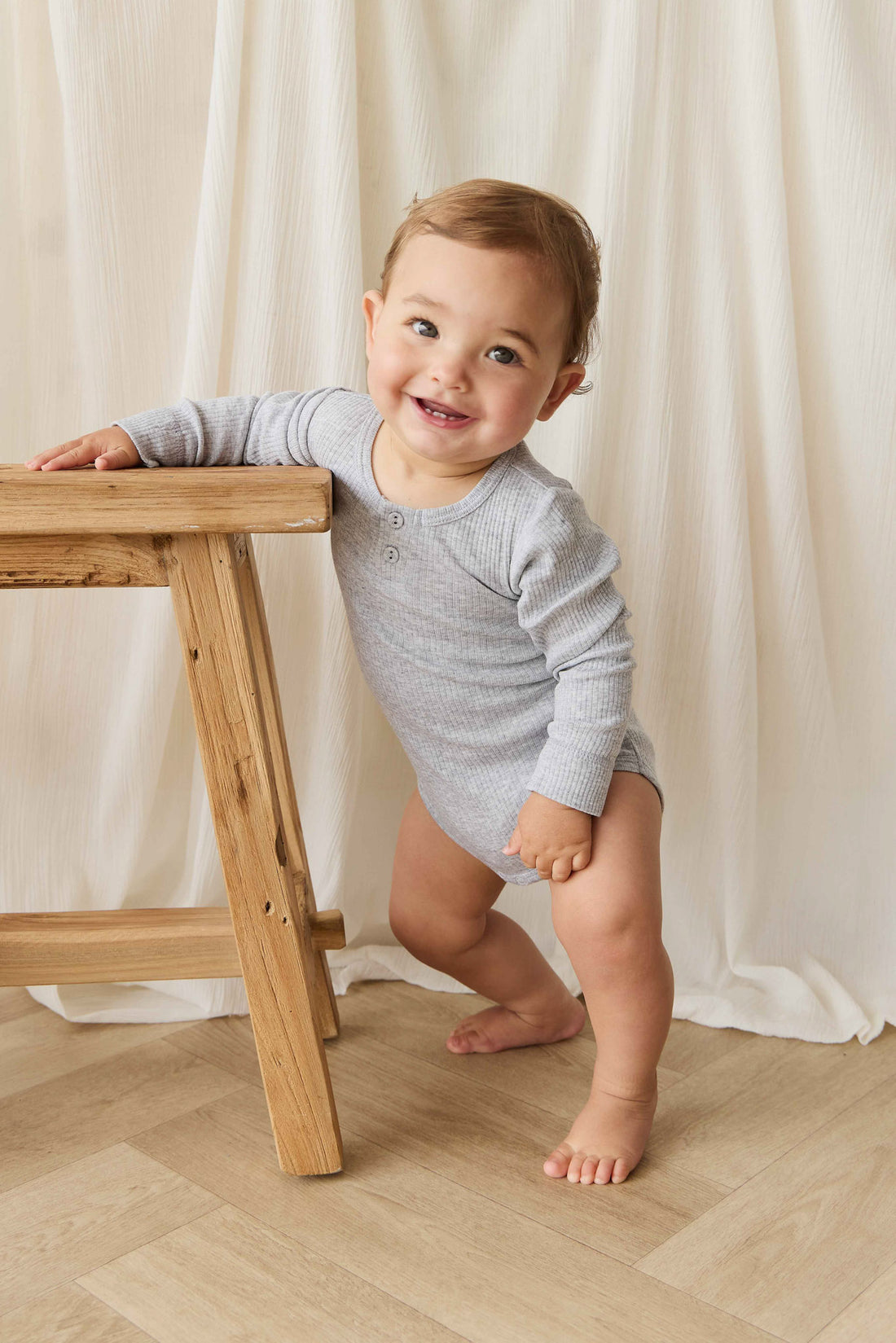 Jamie Kay Organic Cotton Modal Long Sleeve Bodysuit - Oatmeal Marle