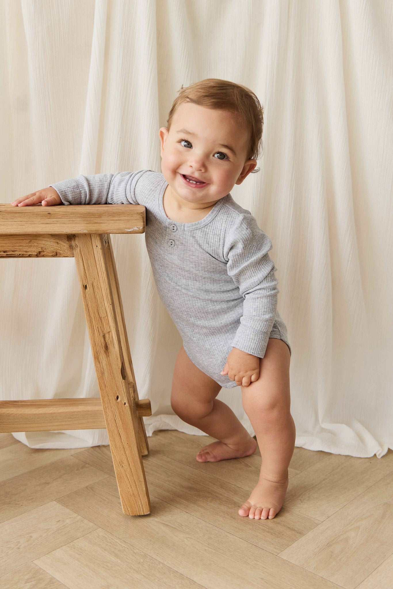 Jamie Kay Organic Cotton Modal Long Sleeve Bodysuit - Oatmeal Marle