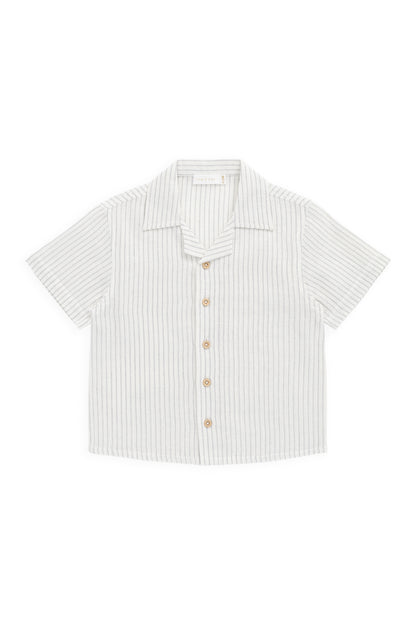 Jamie Kay Organic Cotton Silas Shirt - Mini Pinstripe Parchment/Dawn