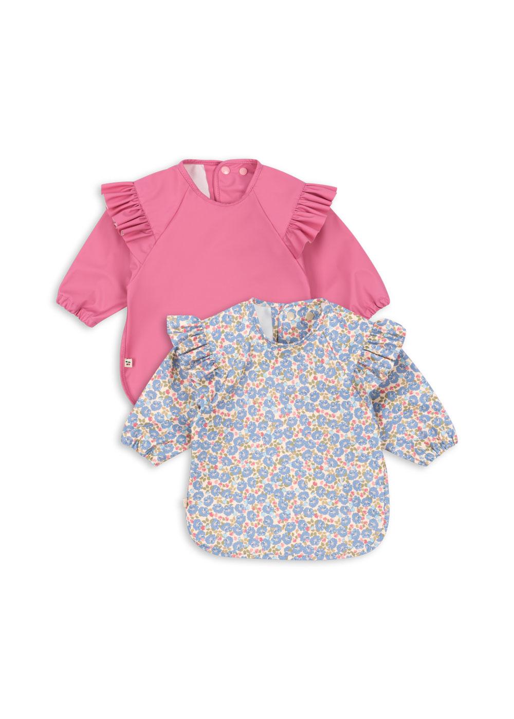 Konges Sløjd 2 Pack Dinner Bib With Sleeves - Fleur Rosier/Chateau Rose