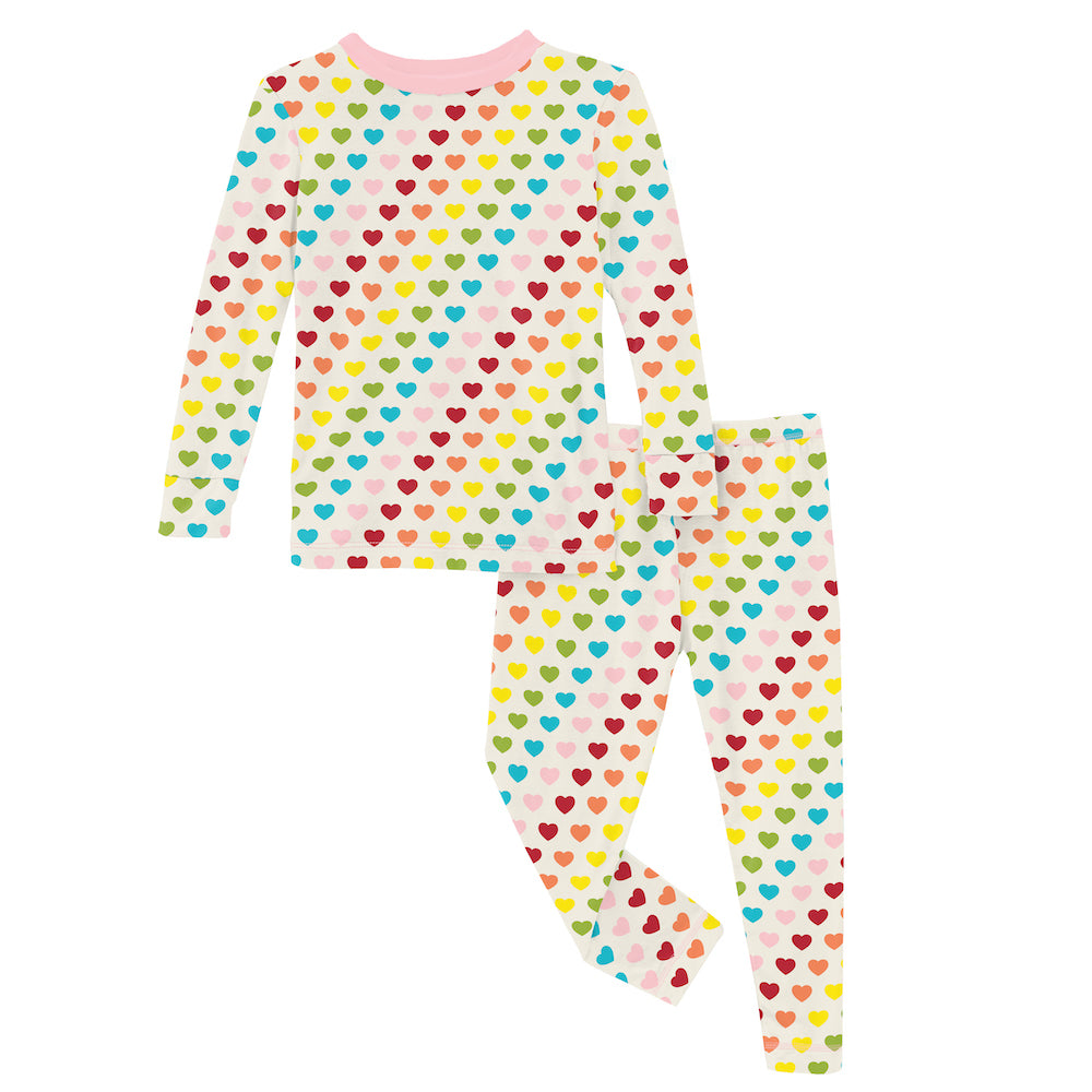 Kickee Pants Print Long Sleeve Pajama Set - Rainbow Hearts