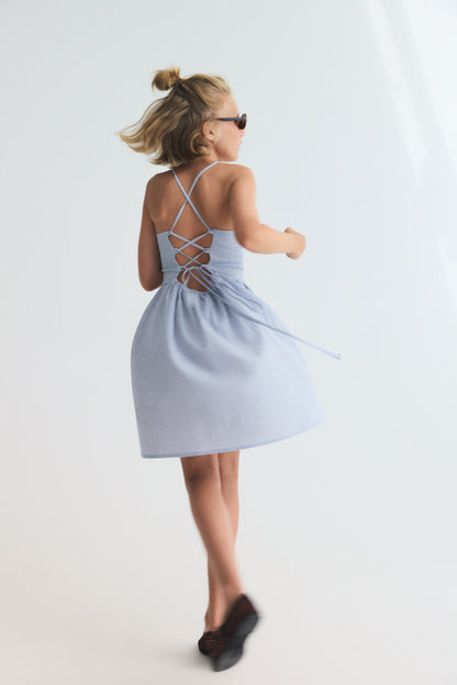 The New Society Cloe Teen Dress - Summer Midnight Pinstripes