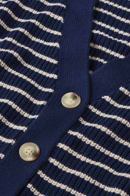 Eberjey Fine Gauze Coastal Cropped Cardigan - Stripe Navy / Ivory