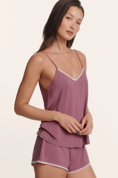 Eberjey Frida Cami And Short PJ Set - Fig Ivory