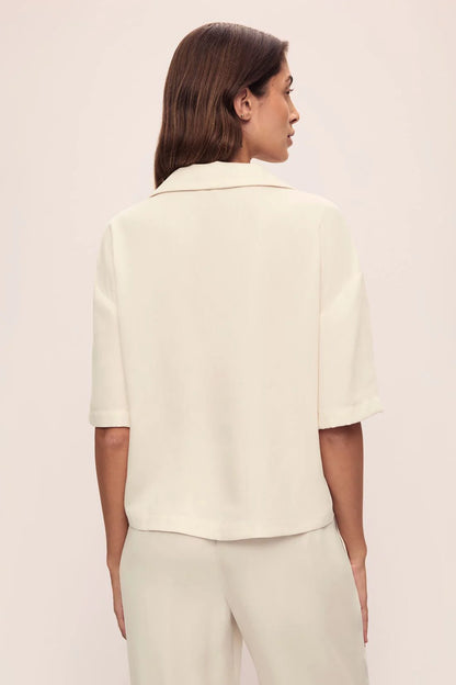 Eberjey Tencel Woven Short Sleeve Top - Whitecap Grey