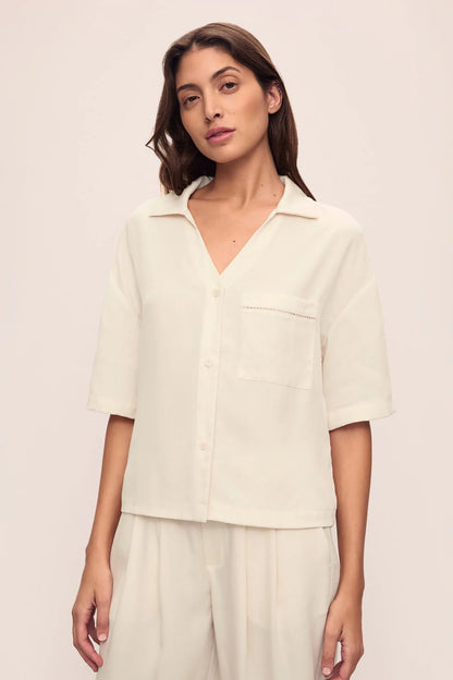Eberjey Tencel Woven Short Sleeve Top - Whitecap Grey