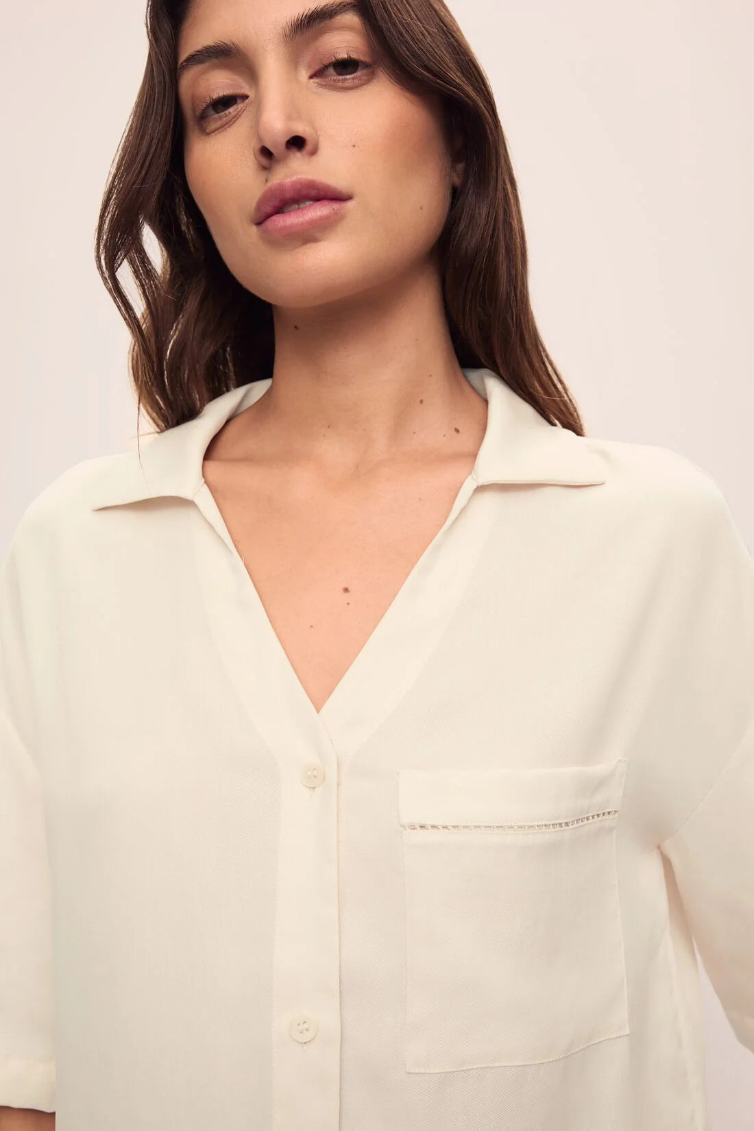 Eberjey Tencel Woven Short Sleeve Top - Whitecap Grey