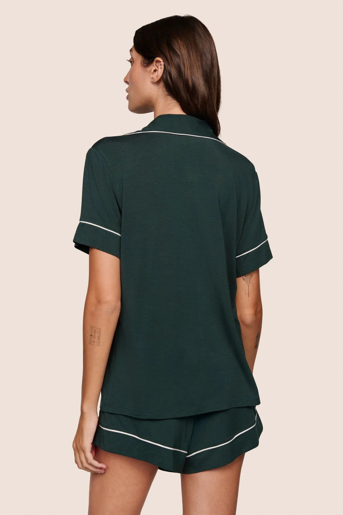 Eberjey Gisele Relaxed Short PJ Set - Pine/Ivory