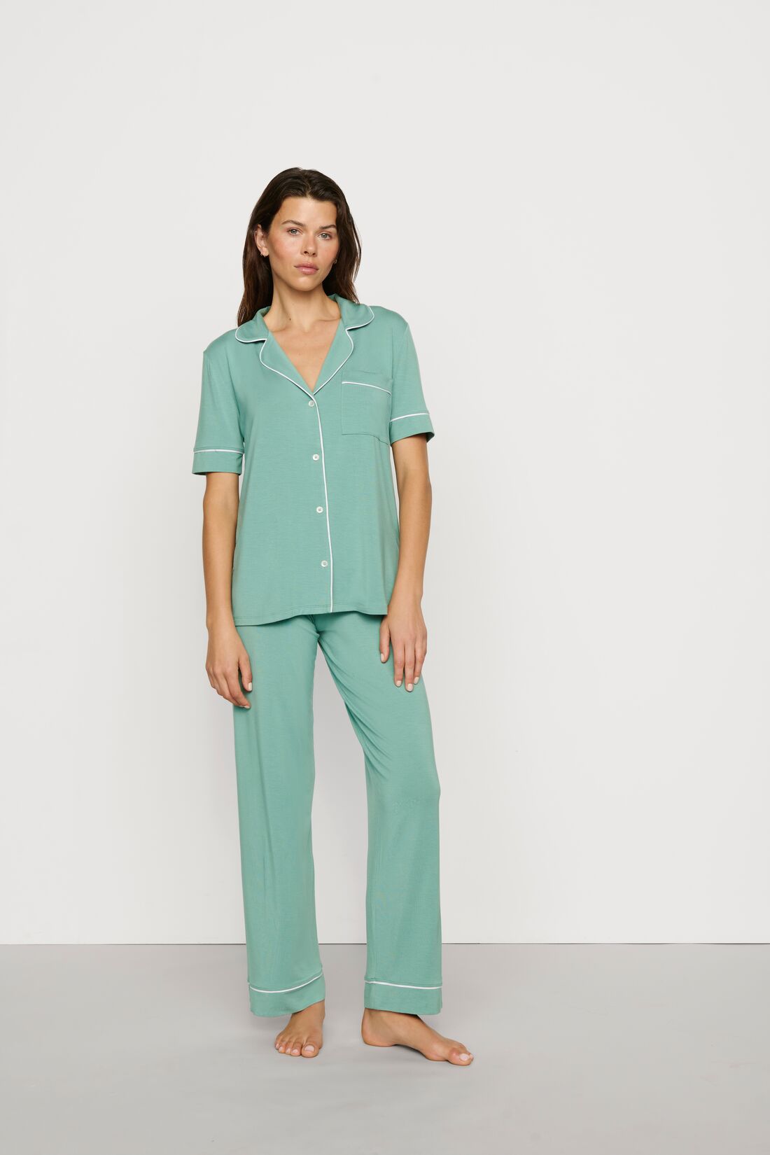 Eberjey Gisele  Short Sleeve / Pant  PJ Set - Seagrass / White