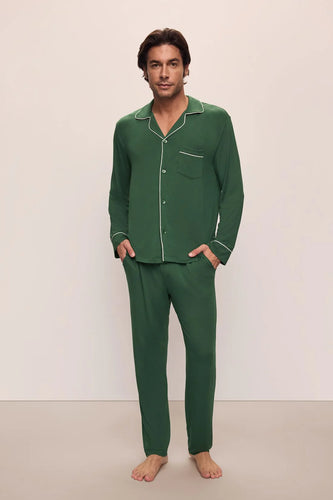 Eberjey Men's William Long Pj Set - Forest Green/Ivory