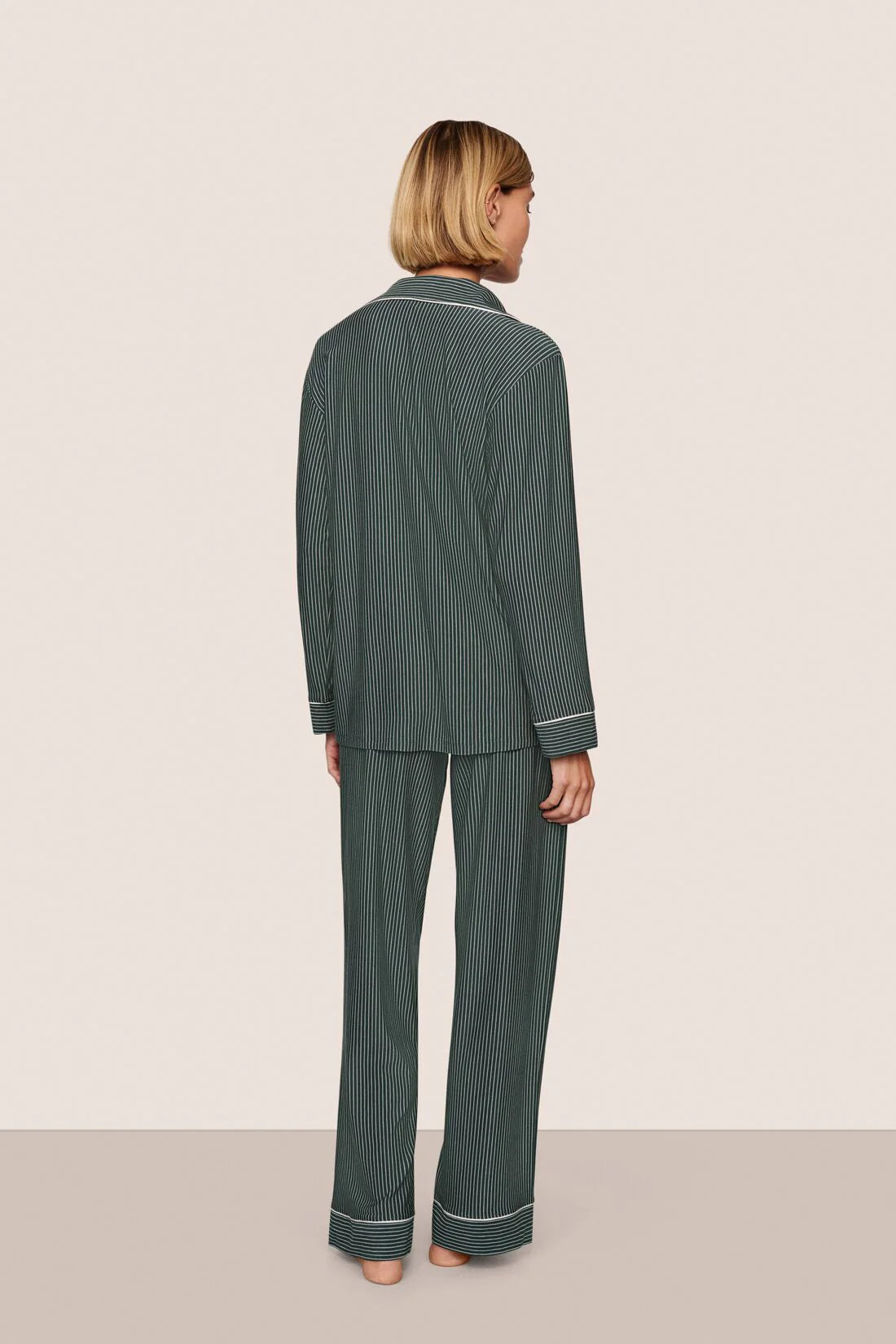 Eberjey Gisele Printed Long PJ Set - Duo Stripe Pine/Ivory