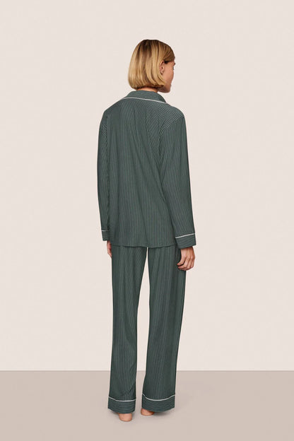 Eberjey Gisele Printed Long PJ Set - Duo Stripe Pine/Ivory