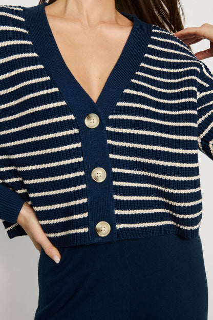 Eberjey Fine Gauze Coastal Cropped Cardigan - Stripe Navy / Ivory