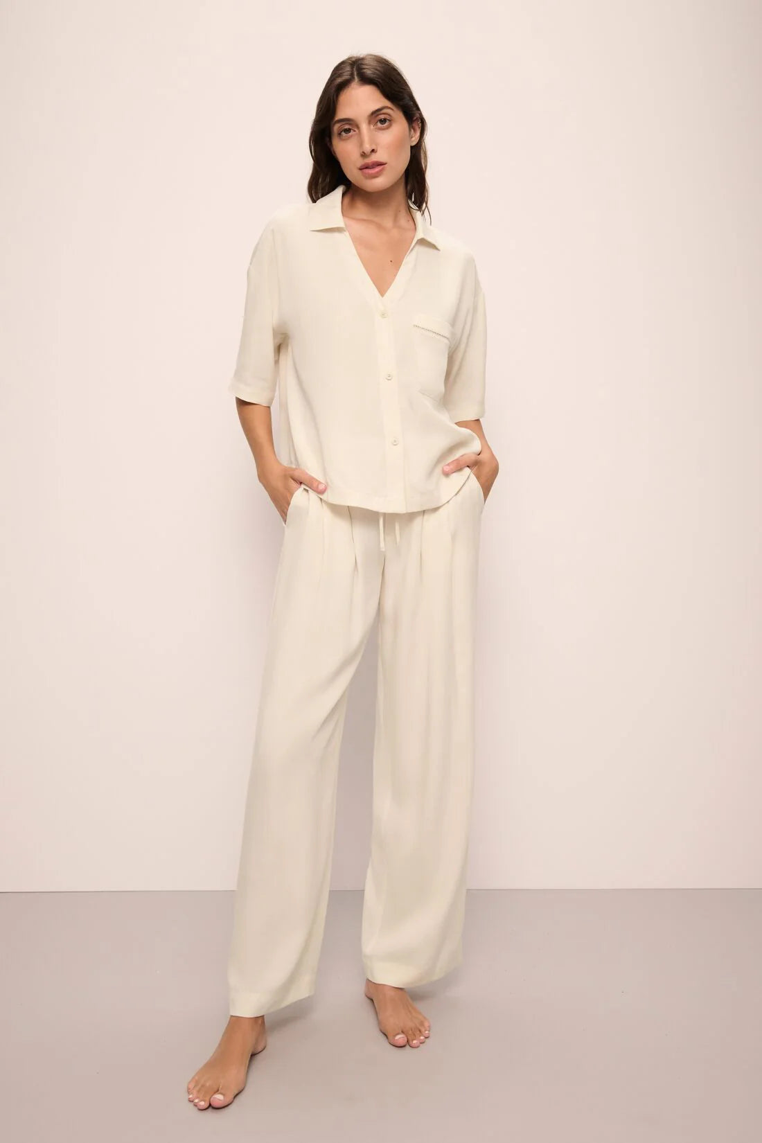 Eberjey Tencel Woven Short Sleeve Top - Whitecap Grey