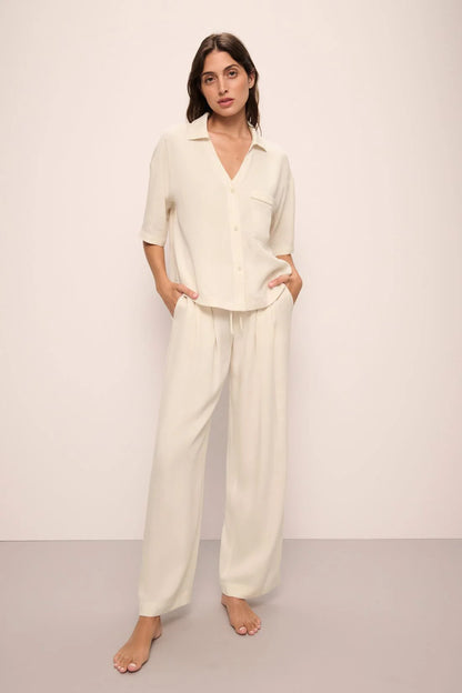 Eberjey Tencel Woven Short Sleeve Top - Whitecap Grey