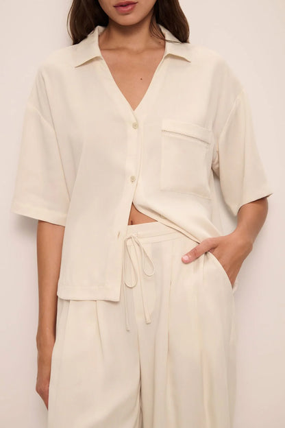 Eberjey Tencel Woven Short Sleeve Top - Whitecap Grey
